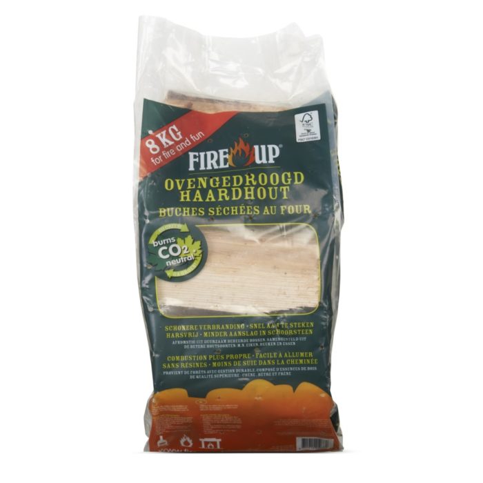 Fire-Up FSC ovengedroogd haardhout zak 8 kg, vochtigheid 15%, essen-beuk-eik