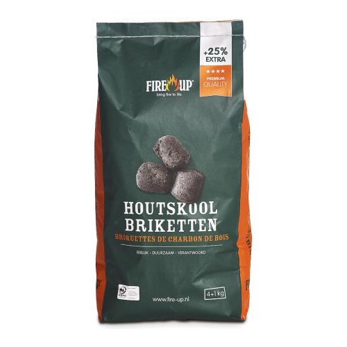 Fire-Up Premium Houtskoolbriketten 4 kg + 25% extra per zak