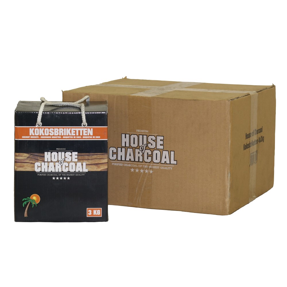 House of Charcoal Premium Kokosbriketten 4x3 kg voordeelverpakking